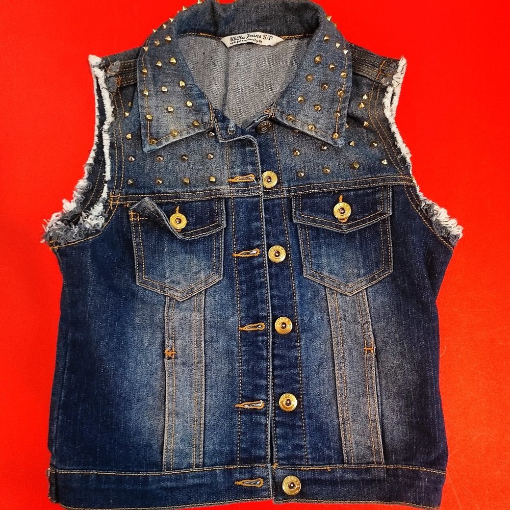 UK2LA Jeans vest with rivets design distressed blue women's size S